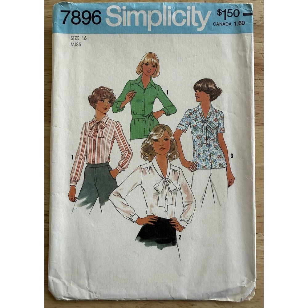 VTG Simplicity Pattern 7896 Misses' Blouses In 3‎ Versions Size 16 Cut Complete